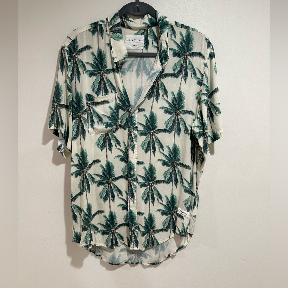 Men’s Duvin Design Co. Printed Palm Tree Short-Sleeve Shirt — Size XL